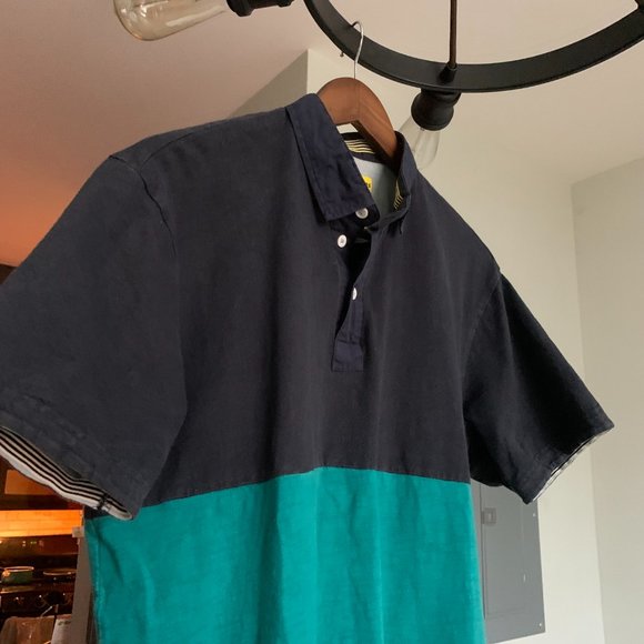 Descendent of Thieves Blue and Green Block Print Collared Shirt - Picture 3 of 5